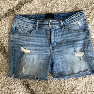 Buckle Distressed Light Blue Denim Cutoff Shorts